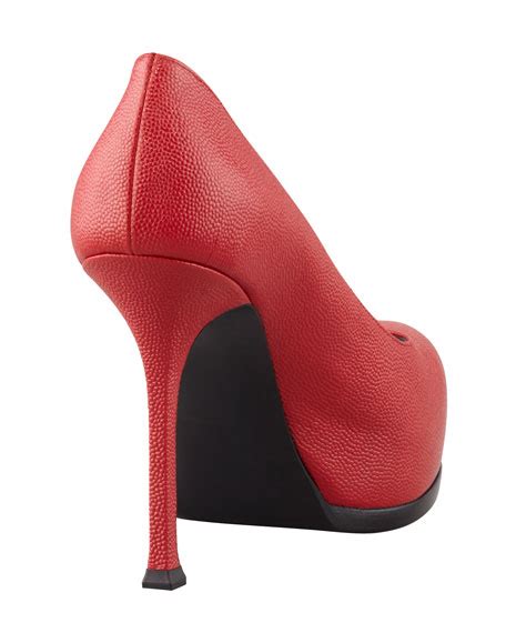 Saint Laurent Tribute Two Textured Platform Pump, Red.